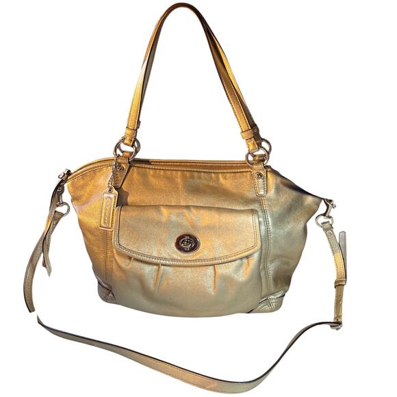 Coach 13173 Leather Crossbody Hand Bag Purse Gold Metallic Leah Collector Classy - Picture 1 of 16